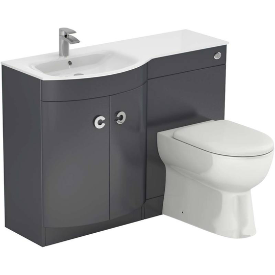 Wholesale Domestic - Venice Curved White Glass 1100mm Left Hand Gloss Grey Vanity Unit Toilet Suite - Grey