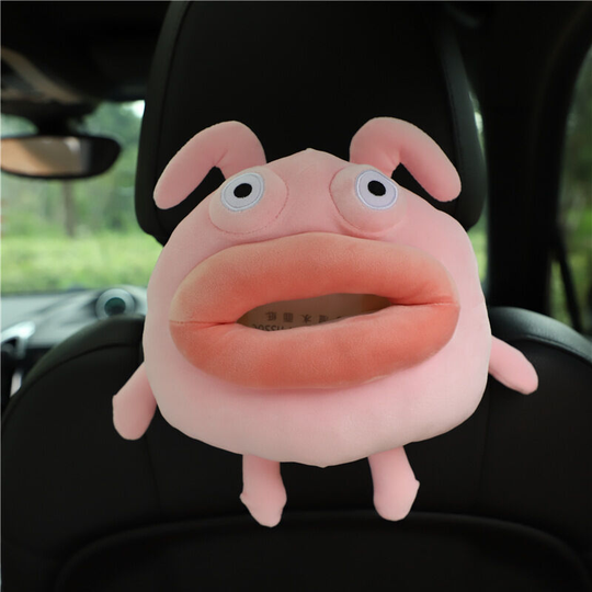 Sunflowergb - Car Tissue Box, Cartoon Plush Pink Sausage Mouth Shaped Tissue Box, Soft Paper Towel Holder with Hanging Drawers Cute Car Tissue Box