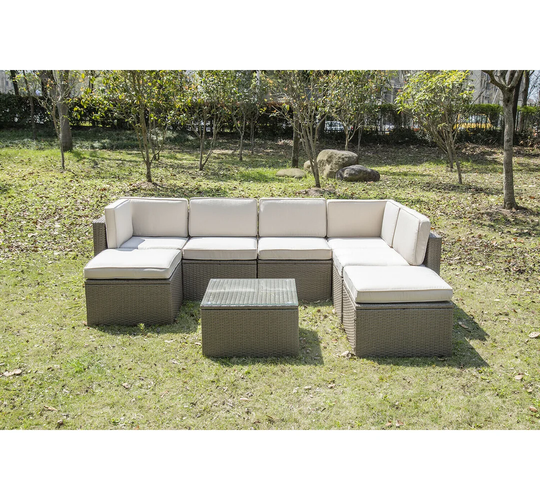 Abdirahin 7 Seater Rattan Outdoor Lounge Corner Sofa Set