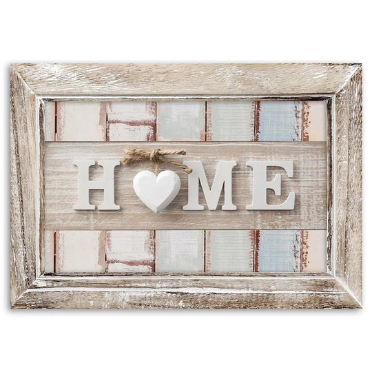 Canvas Print, Home Inscription With Heart In Vintage Style Frame
