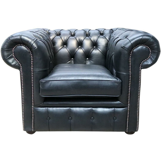 Chesterfield Club Chair Old English Black Leather