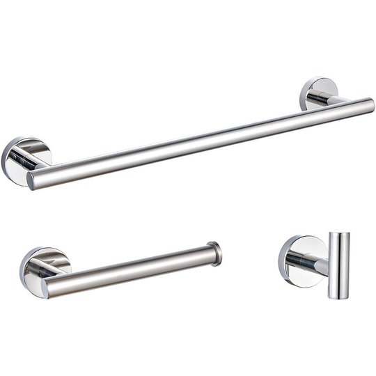 Set of 3 Wall Mounted Brushed Silver Bathroom Sets, Robe Hook, Wall Mounted Toilet Paper Holder, Towel Ring, 16'' Towel Bar, Bathroom Accessories,