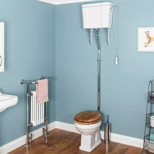 Park Lane Windsor Traditional High Level Toilet & Oak Toilet Seat - White