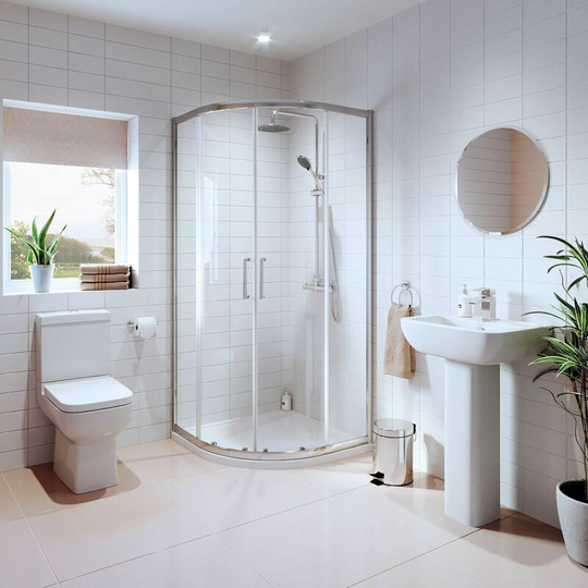 Bathroom Suite Quadrant Shower Enclosure Basin Sink Pedestal Toilet wc 900mm - White