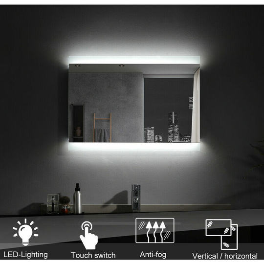 MIQU 700 x 500mm LED Illuminated Bathroom Mirror with Light Touch Sensor Anti-Fog Demister Pad Wall Mounted