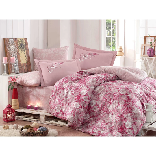 Sunnyside Pink/White 100% Cotton Duvet Cover Set