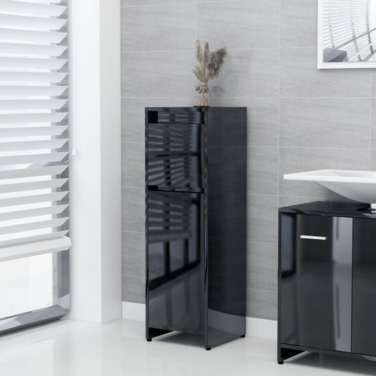Bathroom Cabinet High Gloss Black 30x30x95 cm Chipboard
