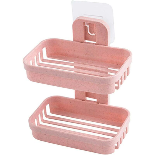Bathroom Shelf, Bath Soap Dish, Plastic Shelf, Double Wall Drain, Pquide Soap Storage, Double Shelf (Pink)