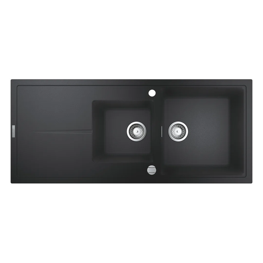GROHE K400 composite sink with drainer, 116cm, top-mounted, 1.5 bowls, with overflow and automatic waste fitting