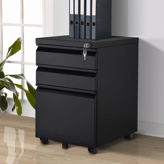 3 Drawer Steel Filing Cabinet With Lock And Handles Matt White