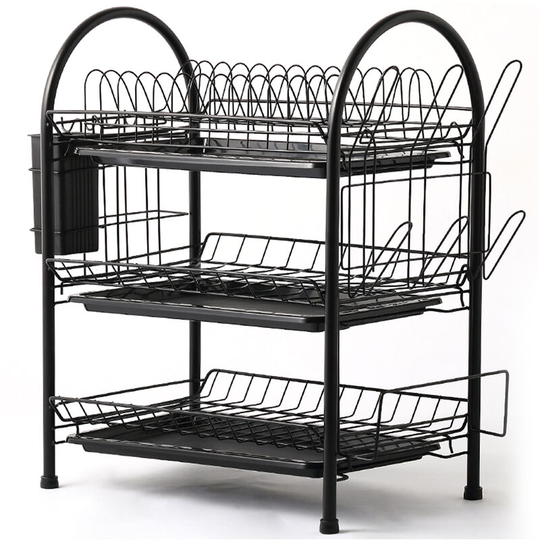 Dish Drying Rack 3 Tier Dish Rack Steel with Removable Drain Board Storage Rack for Dish Drainer Utensil Holder with Cup Rack for Kitchen Countertop