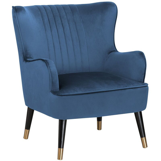 Beliani - Glam Velvet Wingback Chair Channel Back Black Legs with Gold Blue Varberg - Blue