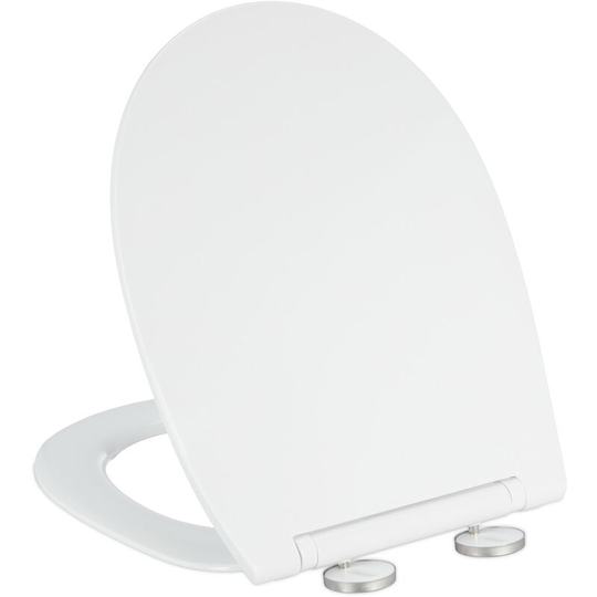 Toilet seat, soft close function, 44.5x36cm(LxW), quick release, oval-shaped, 2-step assembly, loo seat, white - Relaxdays