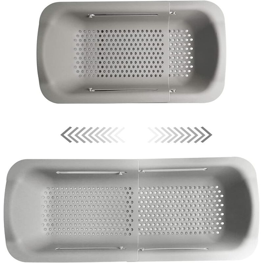 Kitchen Drain Basket, Retractable Plastic Sink Drain Rack, Household Sink Drain Basket for Storage and Washing Dishes Fruits Vegetables (Gray)
