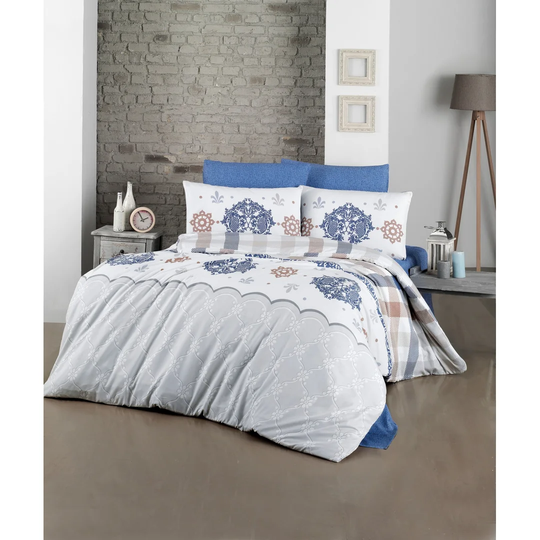 Woodrow Blue/White/Grey/Brown 127 TC Modern & Contemporary Duvet Cover Set