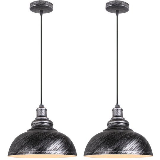 Wottes - 2PCS E27 Pendant Light Retro Industrial Metal Bar Cafe Bedroom Lighting Lamp Ø29cm Silver gray - Silver