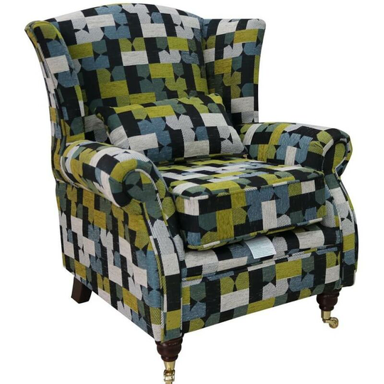Wing Chair Fireside High Back Armchair Malibu Lime Fabric