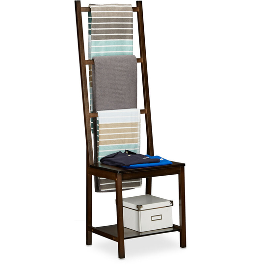 Relaxdays - Towel Holder, Clothes Stand, Towel Rack, Valet Butler, Bathroom Chair, Bamboo, HxWxD: ca 133 x 40 x 42 cm, Dark Brown