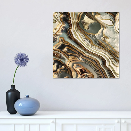 White Gold Agate Abstract - Graphic Art Print on Canvas