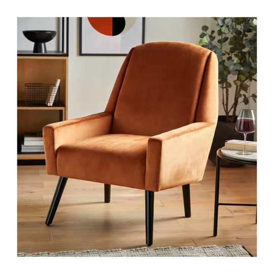 Bond Velvet Accent Chair - Ochre Orange Soft Velvet Armchair, Statement Lounge Chair for Bedroom, Living Room, Hallway & Office - Modern &