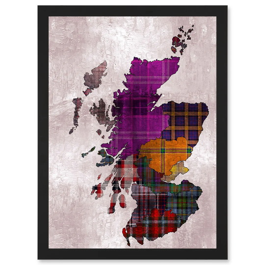 Tartan Map Of Scotland A4 Artwork Framed Wall Art Print
