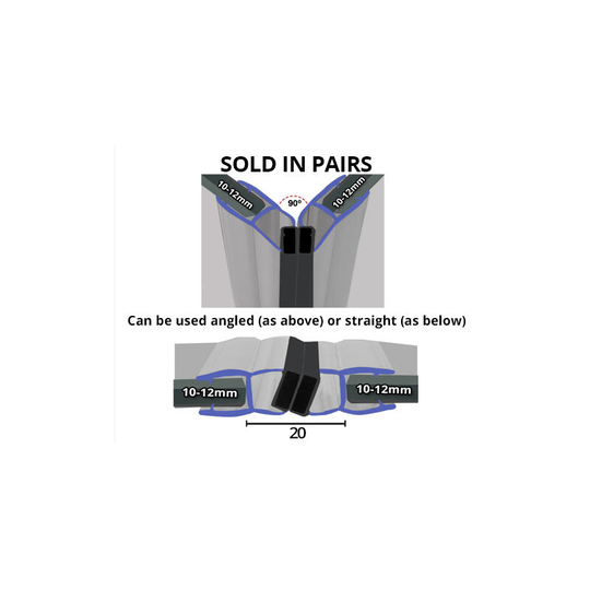 Magnetic Shower Seal for Screens or Doors | Fits 10, 11 or 12mm Glass | Sold as Pairs | MAG016 (200cm) - Clear