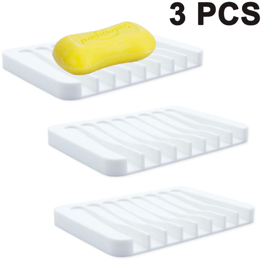 3pcs Soap Dish Shower Waterfall Soap Tray Soap Saver Soap Holder Drainer Flexible Silicone for Shower/Bathroom/Kitchen/Counter Top,Easy Cleaning-White