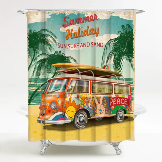 Summer Bus Polyester Shower Curtain