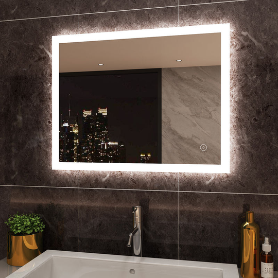 900 x 700 mm Horizontal Vertical led Illuminated Bathroom Mirror with Light Touch Sensor + Demister - Elegant