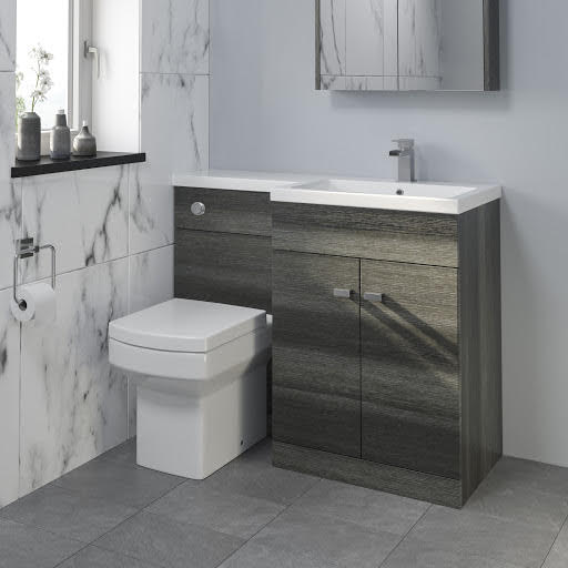 Royan Toilet & Aurora Basin Vanity Unit Combination with Doors - 1100mm Charcoal Grey Right Hand
