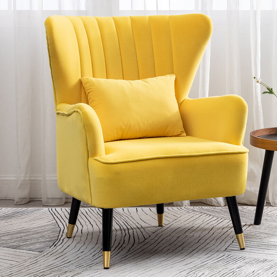 Occasion Velvet Wingback Armchair with Lumbar Pillow, Yellow - Livingandhome