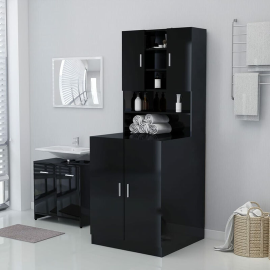 Washing Machine Cabinet High Gloss Black 71x71.5x91.5 cm