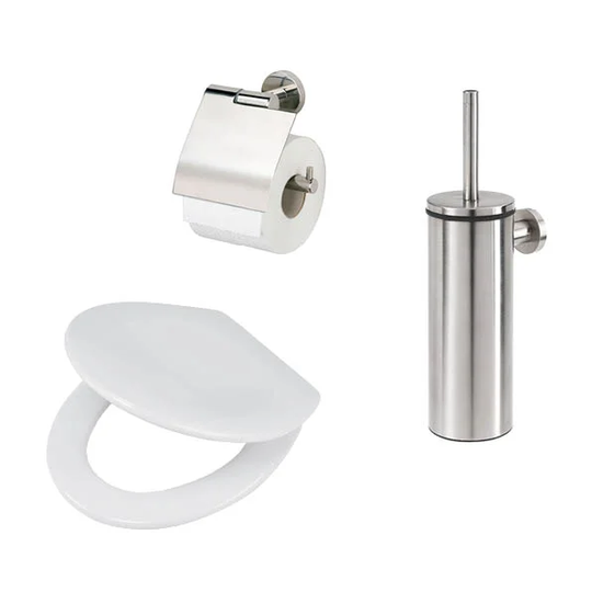 Ventura 3 Piece Wall Mounted Toilet Roll and Brush Holder Set