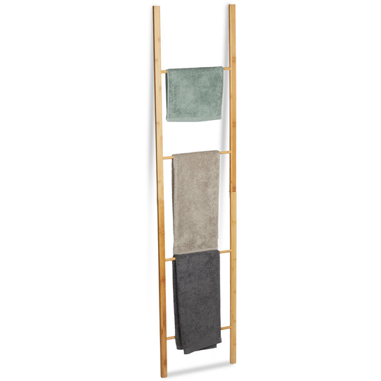 Relaxdays Bamboo Ladder Rack, 4 Rails, Foldable Freestanding Towel Holder Stand, HWD 180 x 42 x 2 cm, Natural