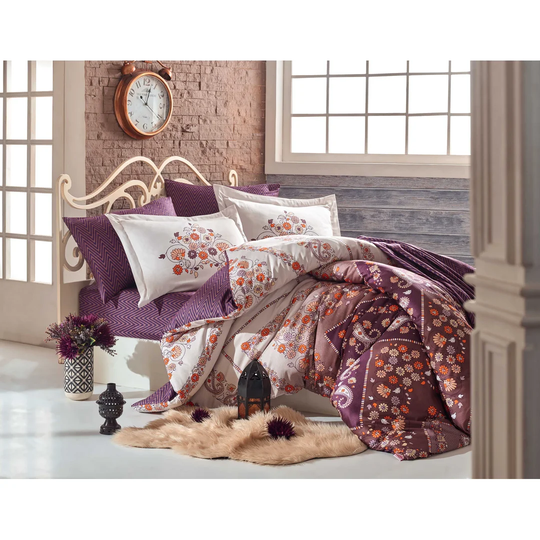 Hutto Brown/Cream/Orange 100% Cotton Duvet Cover Set