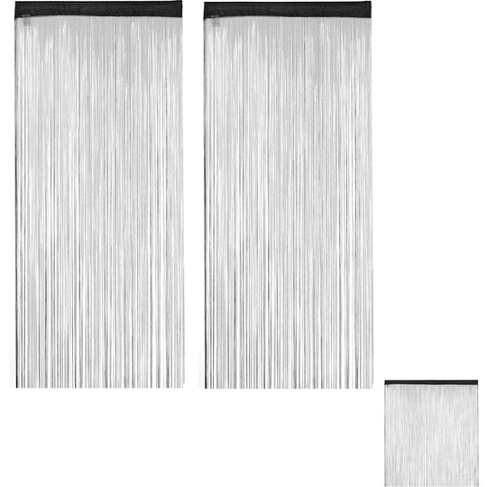 Set of 2 Relaxdays Black String Curtains, Can be Shortened, With Eyelet Top for Windows & Doors, 90x245 cm, Black