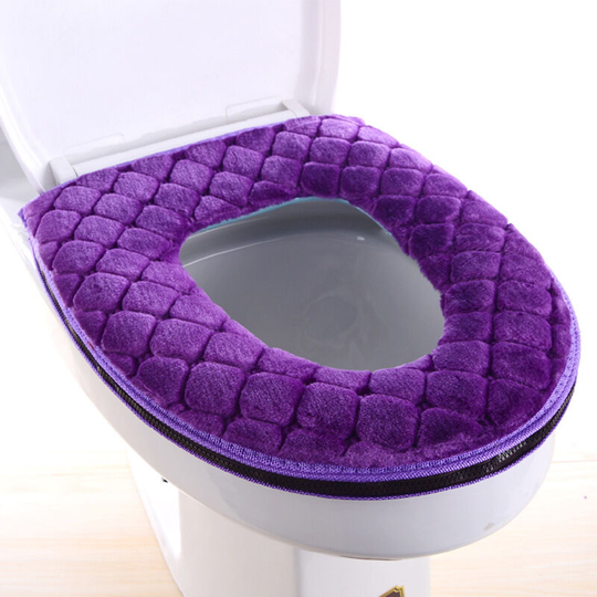 Toilet Seat Cover for Bathroom, Toilet Seat Cushion Covers Soft and Warmer, Washable, with Zipper, Reusable at Home (Purple)