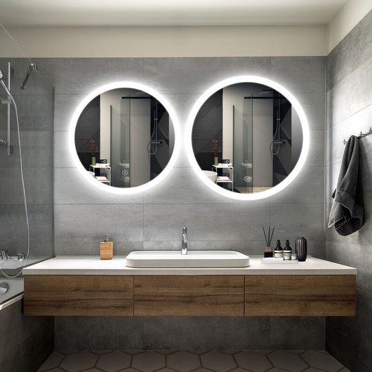 Bathroom led Mirror Modern Wall Mounted Round Bathroom Mirror 700x700mm Acrylic Frame + 800x800mm Acrylic Frame Both with Demister Pad - Elegant
