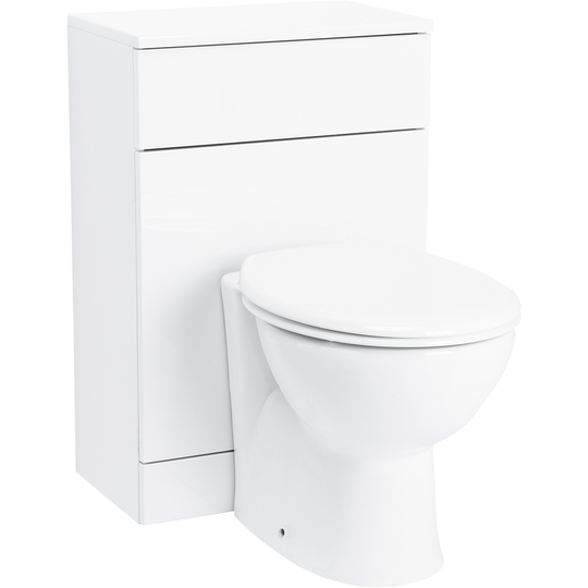 Alexander James Gloss White 500mm Toilet Unit and Back To Wall Toilet Pan with Soft Close Toilet Seat - White
