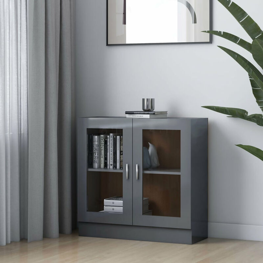 Vitrine Cabinet High Gloss Grey 82.5x30.5x80 cm Chipboard