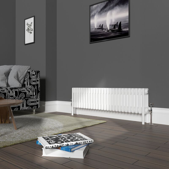 NRG - Traditional 4 Column Radiator Cast Iron Style Heating Rads Horizontal White 300x1190mm