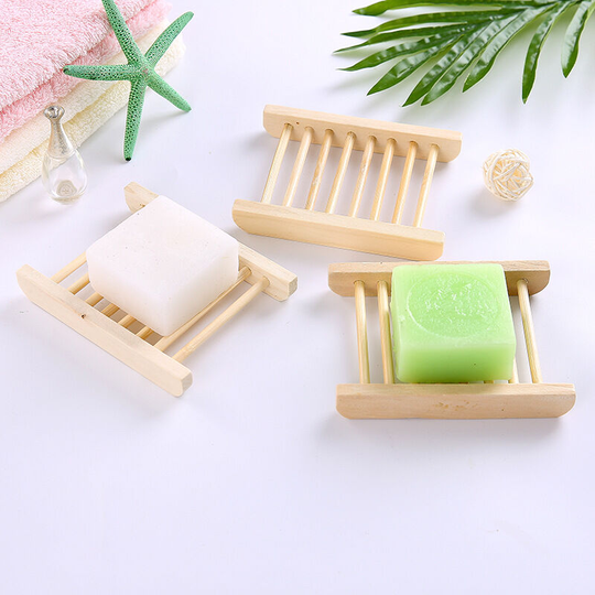 Sunflowergb - 3pcs Wooden Soap Dish Storage Holder Soap Dish Box Container Drainer Portable Bathroom Soap Dish Storage Box