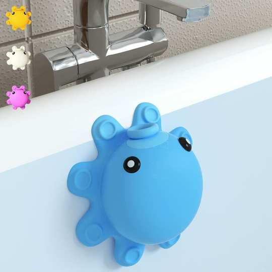 Bathroom Bathtub Overflow Drain Cover, Blue- Silicone Bath Tub Drain Cover, Tub Overflow Drain Stopper with Suction Cup Seal, Adds Inches of Water
