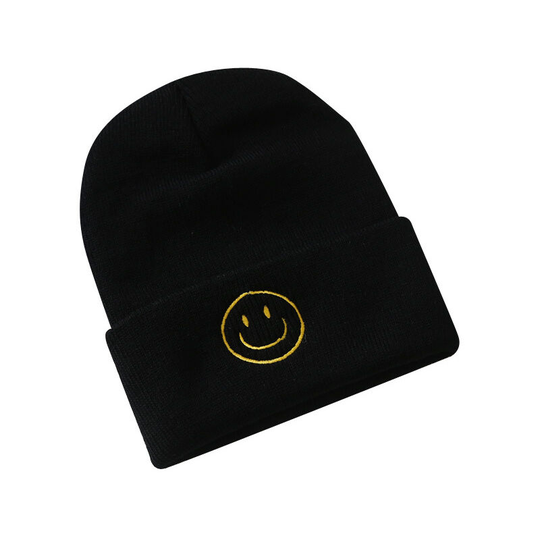 Sunflowergb - Black Embroidered Beanie for Men and Women - Quackity Knit Stretchy Warm Cuffed Beanie for Winter