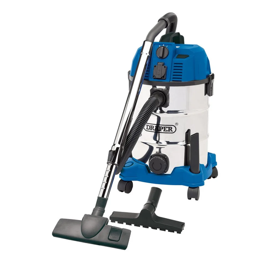 Draper Wet Dry Vac with Stainless Steel Tank and Integrated Power Out-Take Socket - 20529