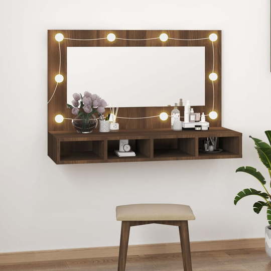 Mirror Cabinet with led Brown Oak 90x31.5x62 cm