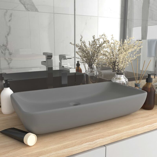 Topdeal Luxury Basin Rectangular Matt Light Grey 71x38 cm Ceramic FF146960_UK