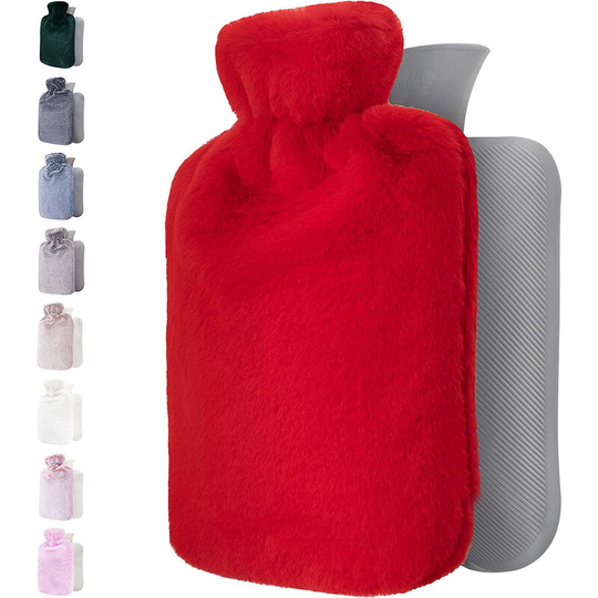 Hot Water Bottle with Premium Soft Cover - 1.8L Classic Hot Water Bag for Pain Relief, Cramps, Cozy Nights - Foot Warmer & Bed Warmer Water Heating