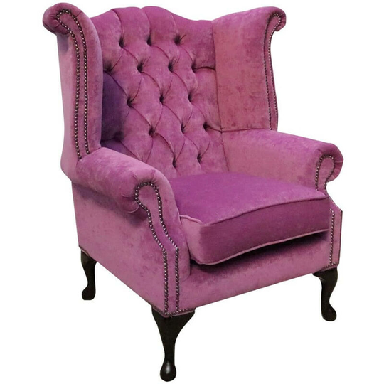 Chesterfield Fabric Queen Anne High Back Wing Chair Pimlico Lilac