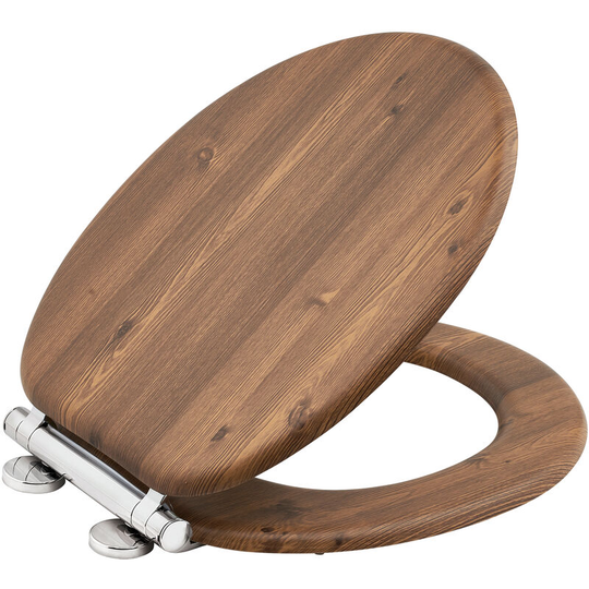 Teak Effect Wooden Toilet Seat Heavy Duty Bar Hinge Wood Finish